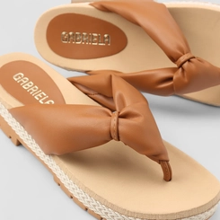 Tamanco Papete Gabriela Flatform Tratorada Linho Acolchoado Caramelo