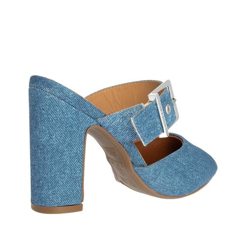 Mule Vizzano Salto Grosso Detalhe Tira Fivela Jeans Azul