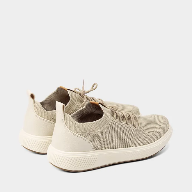 Tênis BR Sport Casual Masculino Puxador Recortes Knit Bege