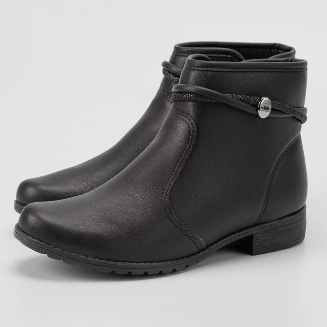 Ankle Boot Dakota Salto Bloco Detalhe Tiras Strass Preto
