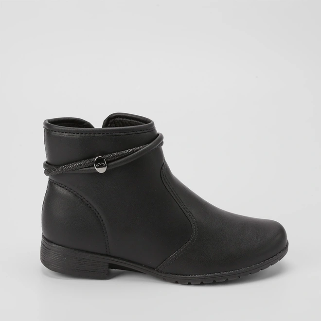 Ankle Boot Dakota Salto Bloco Detalhe Tiras Strass Preto