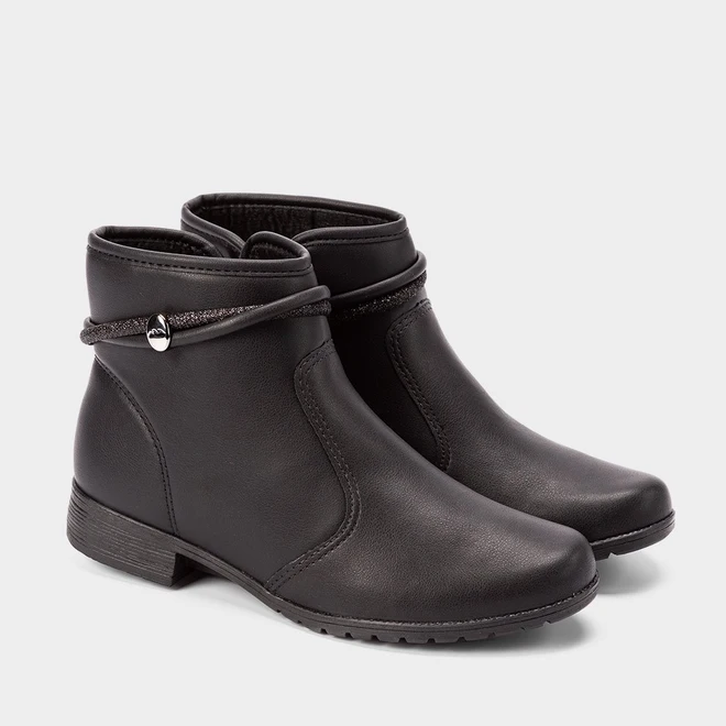 Ankle Boot Dakota Salto Bloco Detalhe Tiras Strass Preto