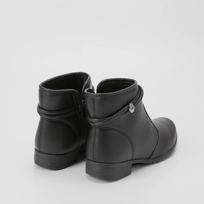 Ankle Boot Dakota Salto Bloco Detalhe Tiras Strass Preto