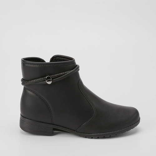 Ankle Boot Dakota Salto Bloco Detalhe Tiras Strass Preto