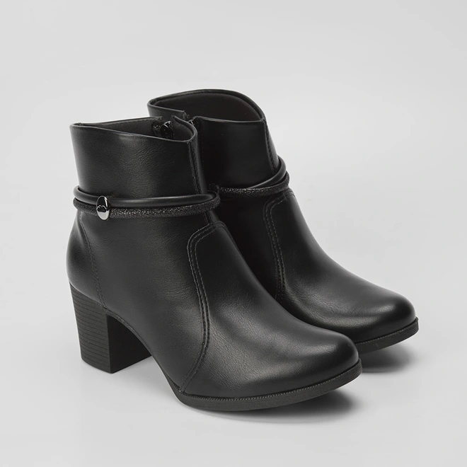 Ankle Boot Dakota Aplicação Tira Glitter Preto