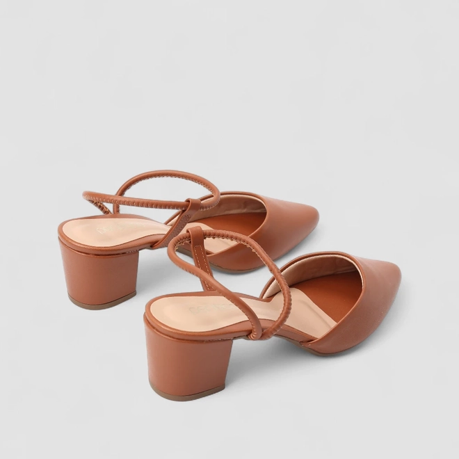 Scarpin Slingback Feminino Penélope Salto Bloco Caramelo