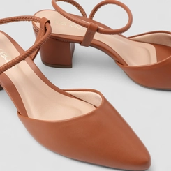 Scarpin Slingback Feminino Penélope Salto Bloco Caramelo