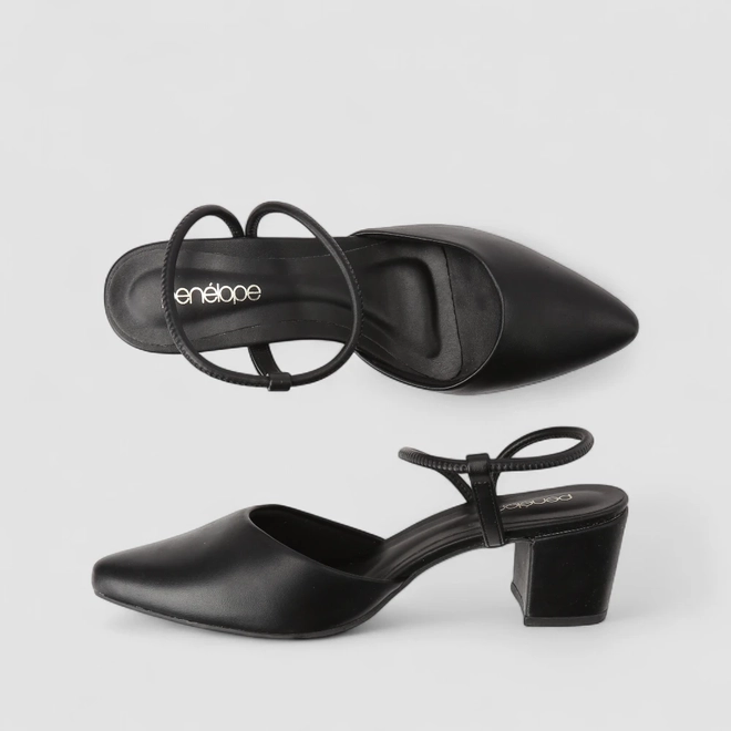 Scarpin Slingback Feminino Penélope Salto Bloco Preto