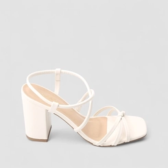 Sandália Feminina Penélope Salto Bloco Tira Cruzada Detalhe Nó Off White