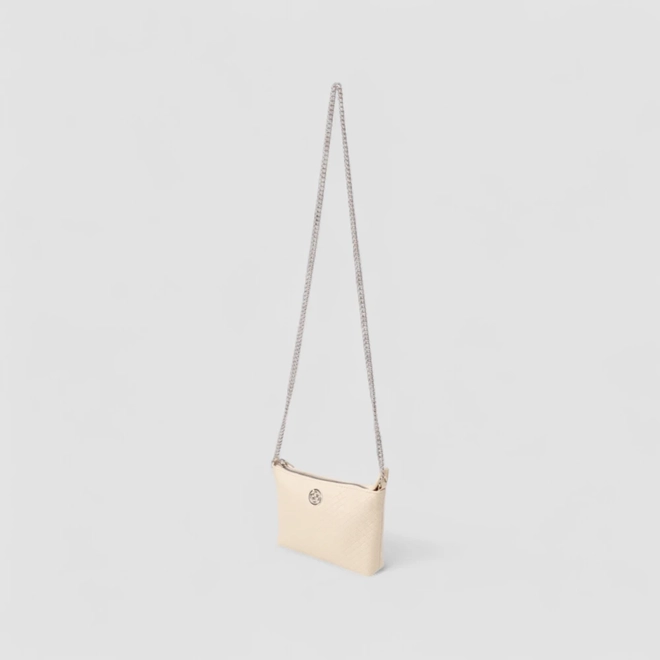 Bolsa Transversal Penélope Pequena Alça Corrente Trama Off White
