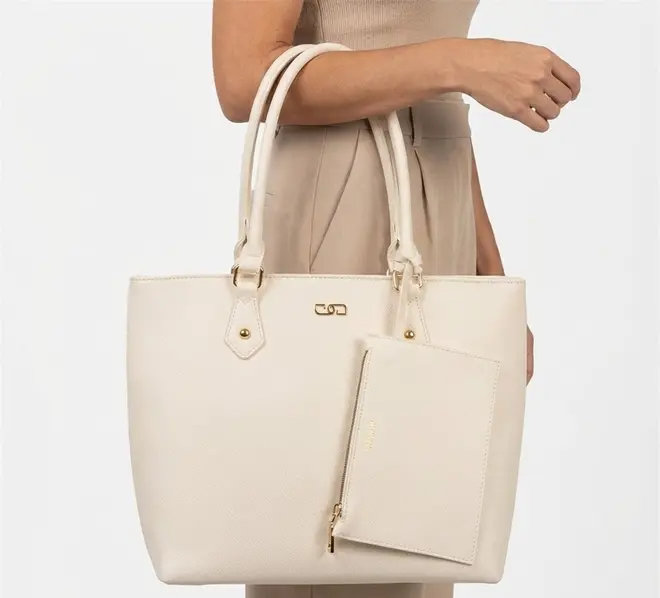 Bolsa Shopping Bag Gabriela Grande Com Carteira Texturizada Off White