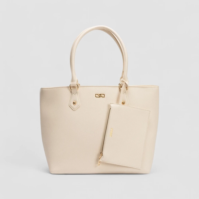 Bolsa Shopping Bag Gabriela Grande Com Carteira Texturizada Off White
