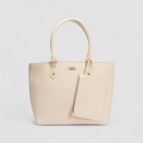 Bolsa Shopping Bag Gabriela Grande Com Carteira Texturizada Off White