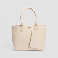 Bolsa Shopping Bag Gabriela Grande Com Carteira Texturizada Off White