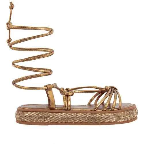 Sandália Papete Gabriela Flatform Strass Amarração Nós Bronze