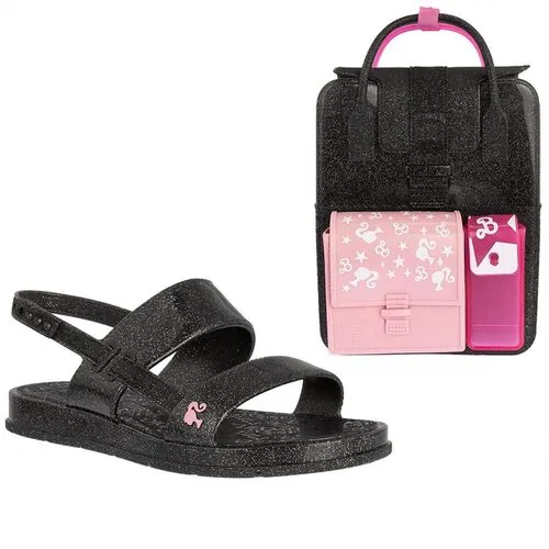 Sandália Papete Infantil Barbie Mochila Modular Glitter Preto