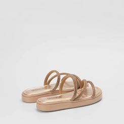 Rasteira Papete Feminina Gabriela Flatform Tiras Strass Ouro