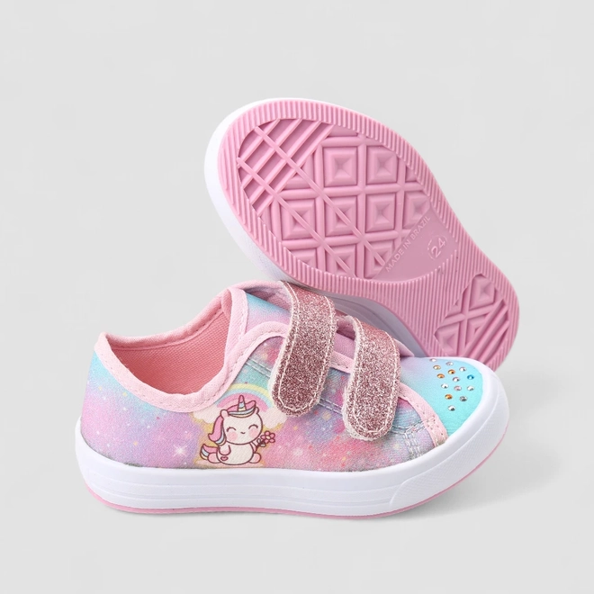 Tênis Infantil Gabrielinha Baby Unicórnio Strass Multicolor Glitter Azul