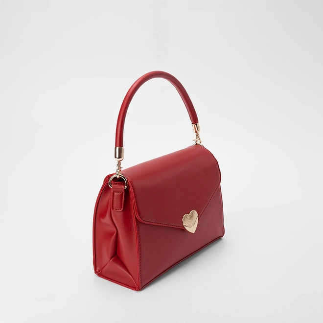 Bolsa Satchel Gabriela Alça Removível Coração Metal Vermelho