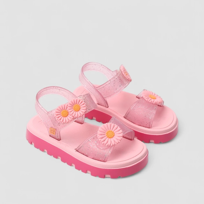 Sandália Papete Infantil Zaxy Nina Flower Flatform Glitter Rosa
