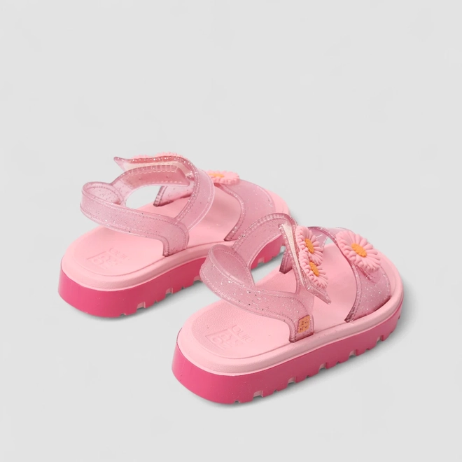 Sandália Papete Infantil Zaxy Nina Flower Flatform Glitter Rosa