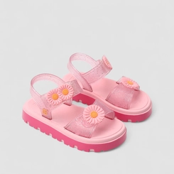 Sandália Papete Infantil Zaxy Nina Flower Flatform Glitter Rosa