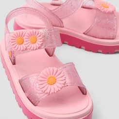 Sandália Papete Infantil Zaxy Nina Flower Flatform Glitter Rosa