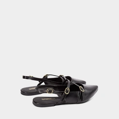 Sapatilha Boneca Slingback Feminina Gabriela Tiras Slim Fivelas Preto