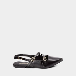 Sapatilha Boneca Slingback Feminina Gabriela Tiras Slim Fivelas Preto