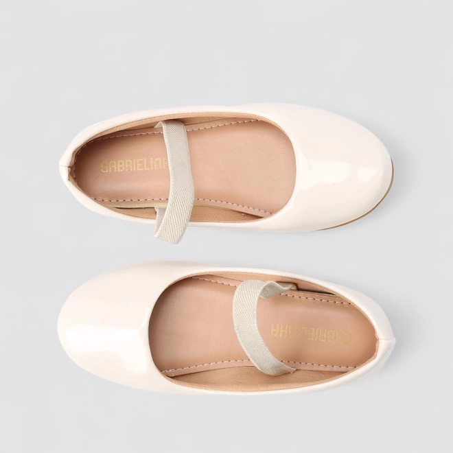 Sapatilha Boneca Infantil Gabrielinha Tira Elástico Verniz Off White