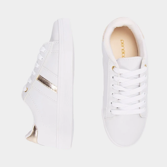 Tênis Penélope Casual Feminino Detalhe Recortes Metalizados Branco