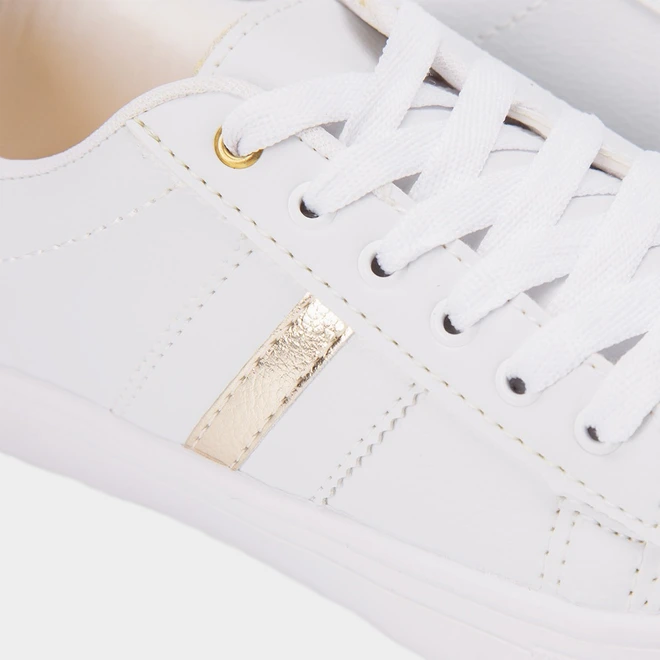 Tênis Penélope Casual Feminino Detalhe Recortes Metalizados Branco