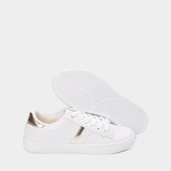 Tênis Penélope Casual Feminino Detalhe Recortes Metalizados Branco
