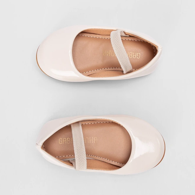 Sapatilha Boneca Bebê Gabrielinha Elástico Verniz Off White