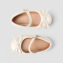 Sapatilha Boneca Bebê Gabrielinha Detalhe Laço Verniz Off White