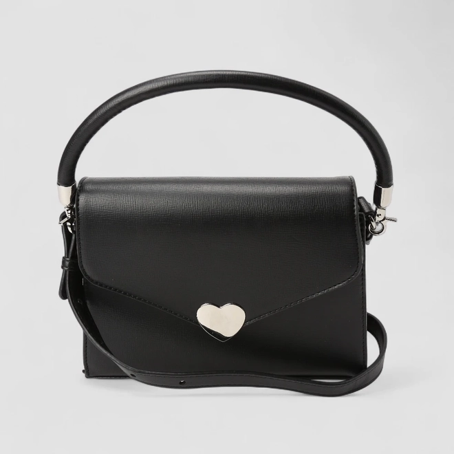 Bolsa Transversal Média Feminina Gabriela Detalhe Coração Preto
