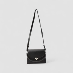 Bolsa Transversal Média Feminina Gabriela Detalhe Coração Preto