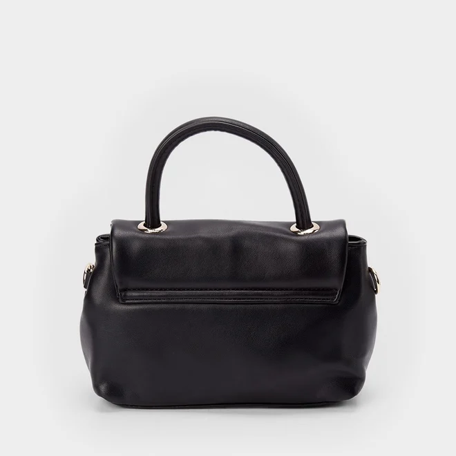 Bolsa Satchel Gabriela Média Transversal Detalhe Tachas Coração Preto