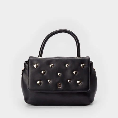Bolsa Satchel Gabriela Média Transversal Detalhe Tachas Coração Preto