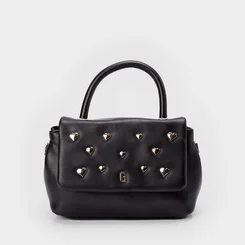 Bolsa Satchel Gabriela Média Transversal Detalhe Tachas Coração Preto