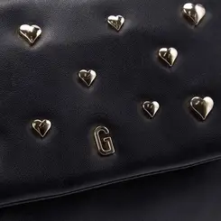 Bolsa Satchel Gabriela Média Transversal Detalhe Tachas Coração Preto