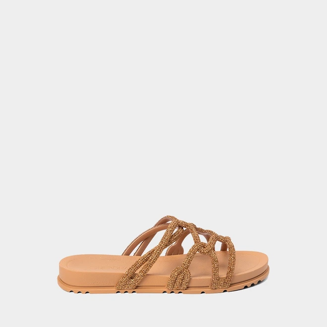 Rasteira Grendha Acolher Flat Tiras Entrelaçadas Ouro