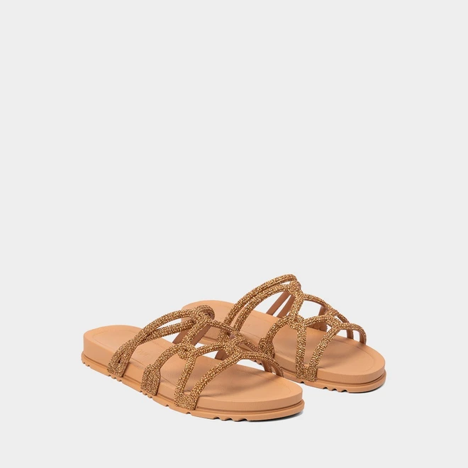 Rasteira Grendha Acolher Flat Tiras Entrelaçadas Ouro