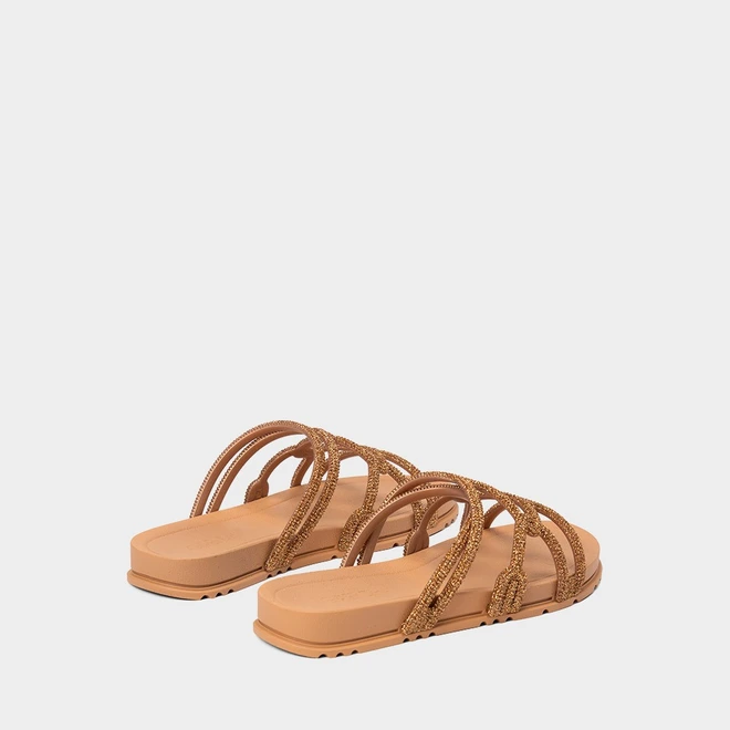 Rasteira Grendha Acolher Flat Tiras Entrelaçadas Ouro