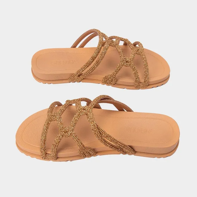 Rasteira Grendha Acolher Flat Tiras Entrelaçadas Ouro