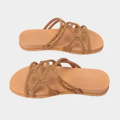 Rasteira Grendha Acolher Flat Tiras Entrelaçadas Ouro