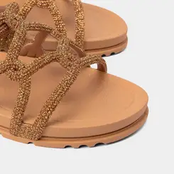 Rasteira Grendha Acolher Flat Tiras Entrelaçadas Ouro
