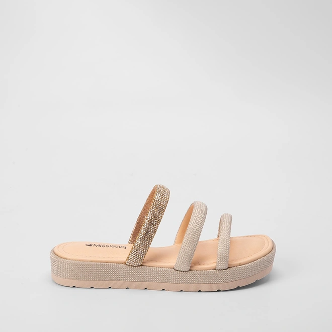 Tamanco Mississipi Flatform Tiras Strass Pedraria Ouro