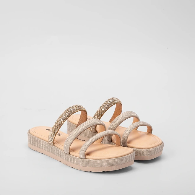 Tamanco Mississipi Flatform Tiras Strass Pedraria Ouro