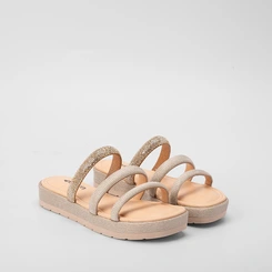 Tamanco Mississipi Flatform Tiras Strass Pedraria Ouro